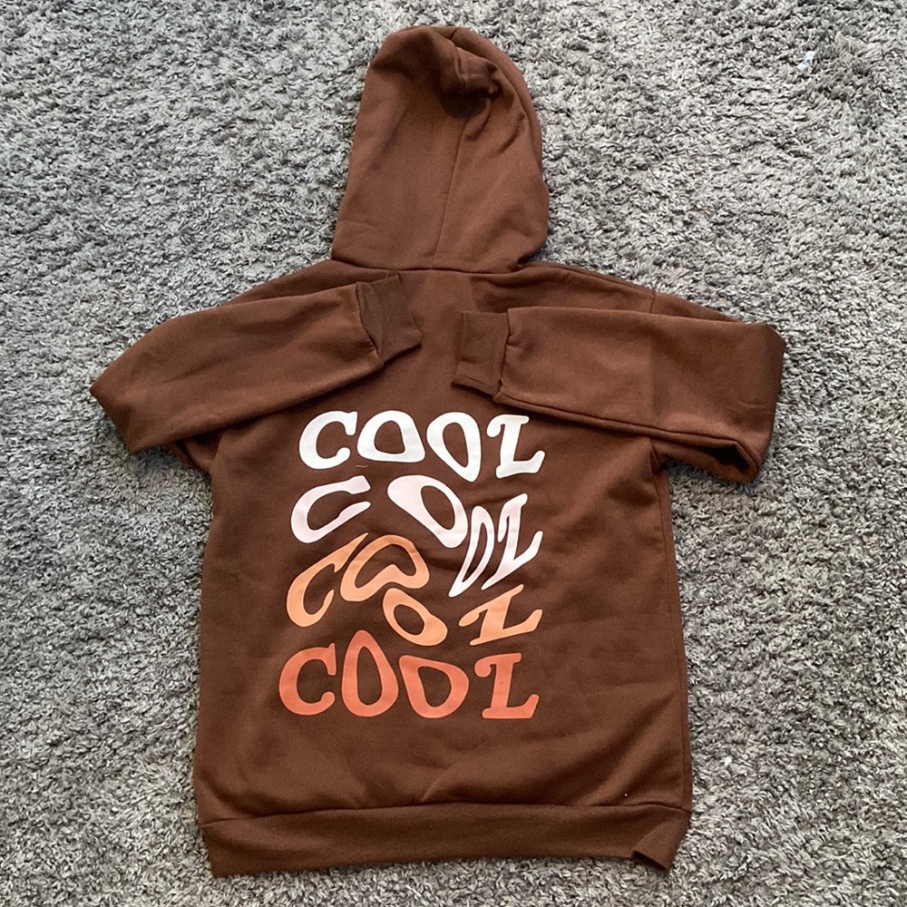 Brown hoodie with vinyl lettering